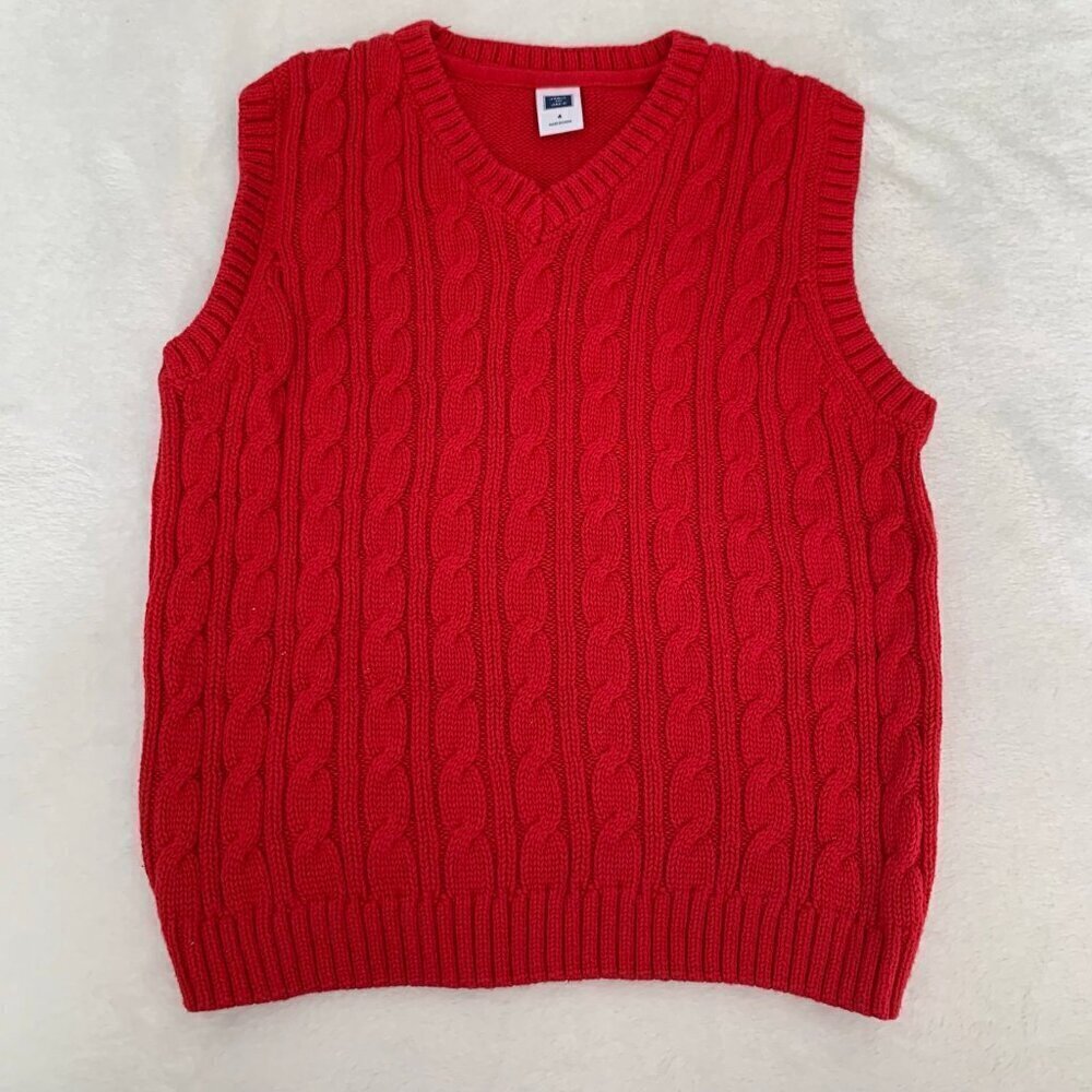 5/$25 Janie and Jack Boys Red Cable Knit Cotton Sweater Vest Size 4